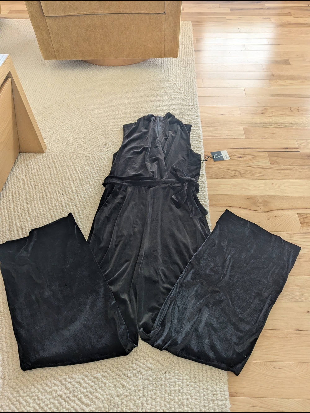 Simply Vera Vera Wang Black Velvet Sleeveless Jumpsuit with Waist Tie